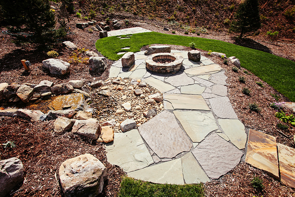 Running Water Feature with Fire Pit in Asheville